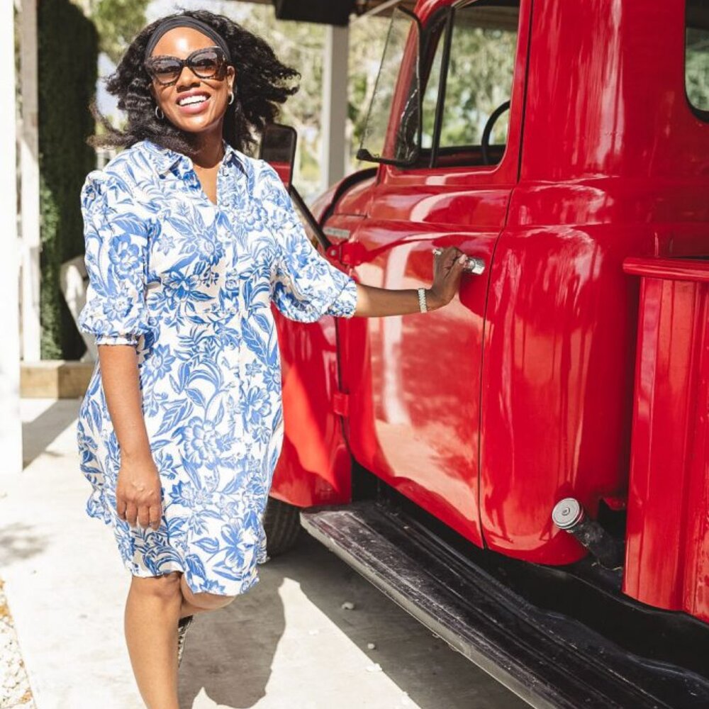 CAbi Athena Shirt Dress - Blue/White - Size L